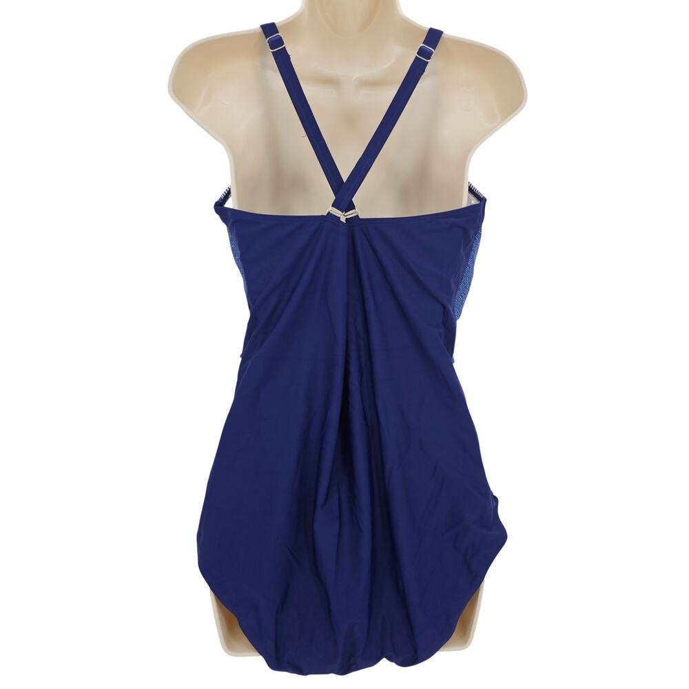 Zando Womans size XXL Twist Front Rushed One Piece Swimsuit Blue Stripe NWOT - Picture 3 of 8